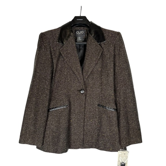 NWT CLIO  Coat Women’s Size 14 Brown One button Collared - Picture 1 of 12